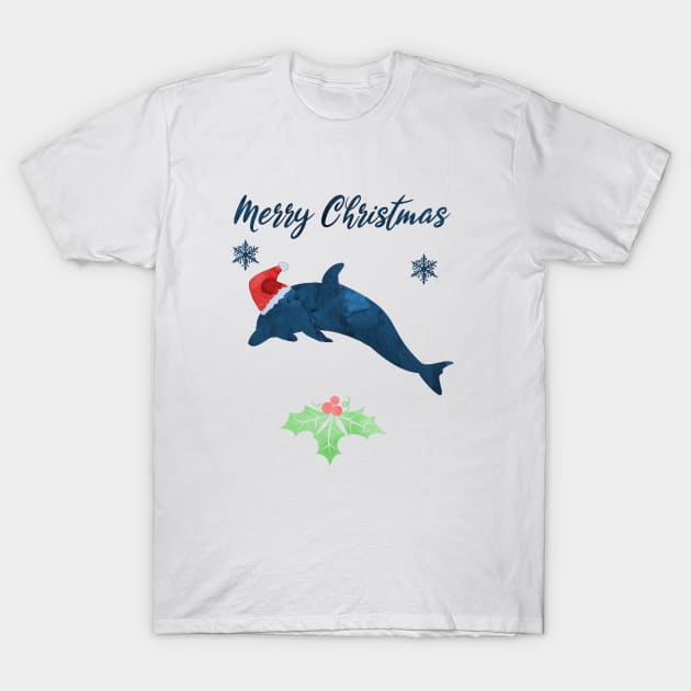 Christmas Dolphin Art T-Shirt by TheJollyMarten